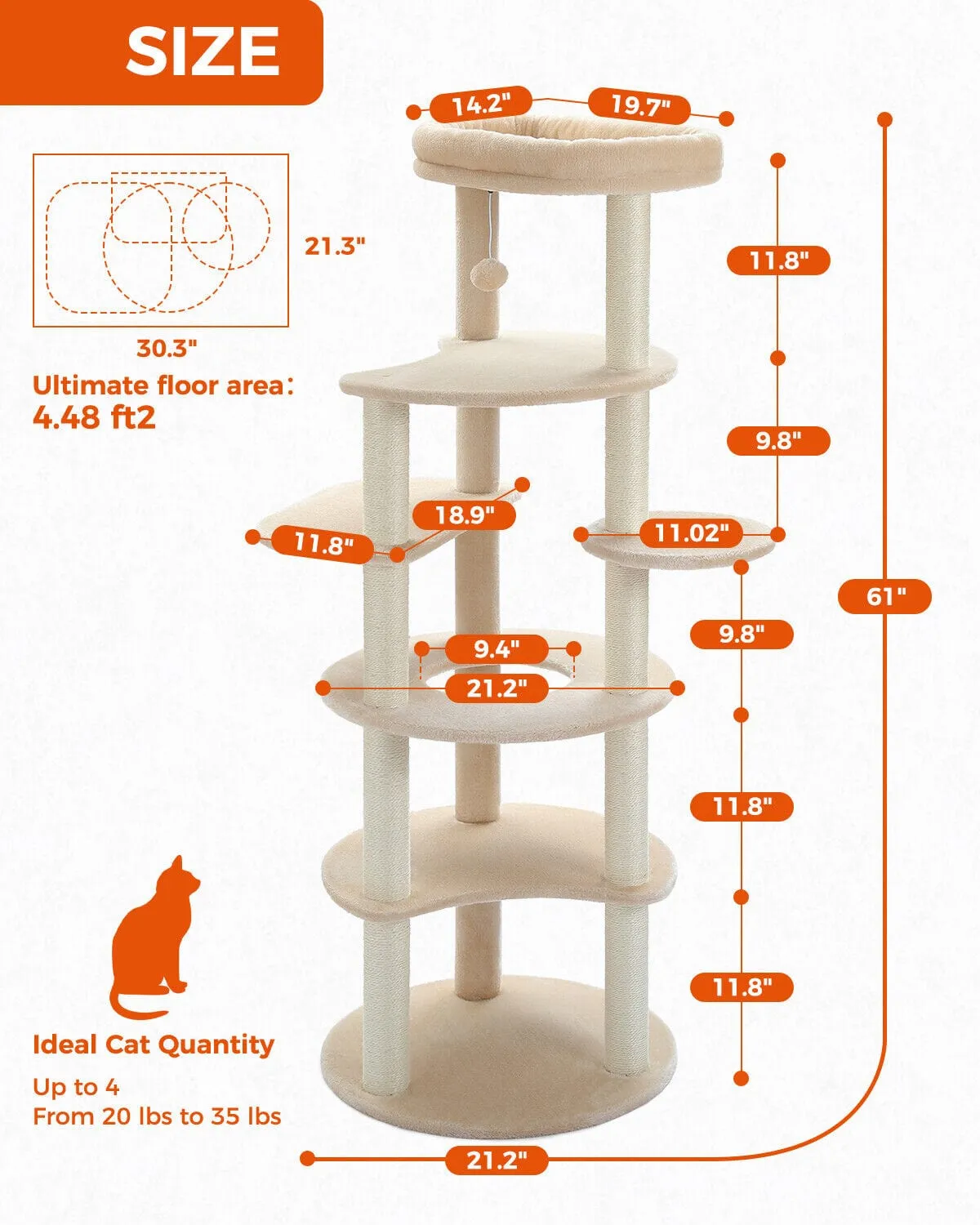 61" Cat Scratching Tree/ Pole/ Post